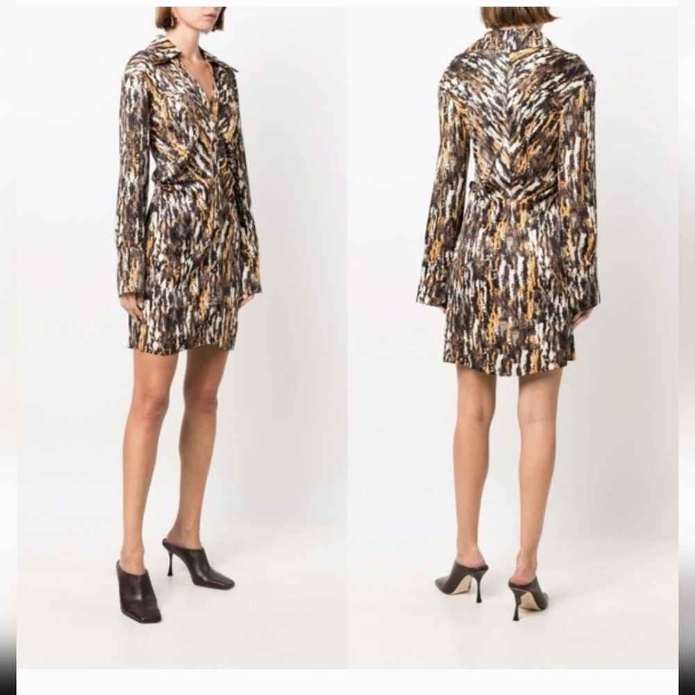 Nanushka Black and Gold Patterned Long Sleeve Dress / Zada Abstract Print Mini
